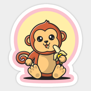 Cute Monkey Eating Banana Sticker